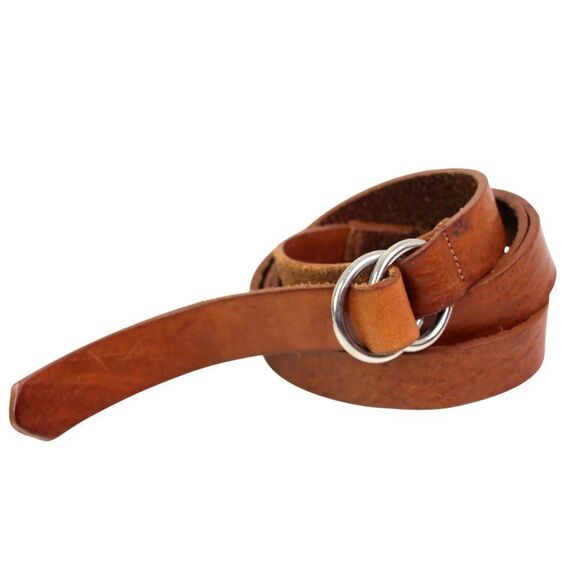 HANDCRAFTED TAN BROWN REAL LEATHER 7/8"Wd SKINNY DRESS CASUAL WOMEN'S BELT L(C77 - Picture 1 of 10